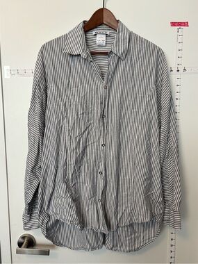 Silk Cotton Viscose Striped Long-Sleeve Button-Up